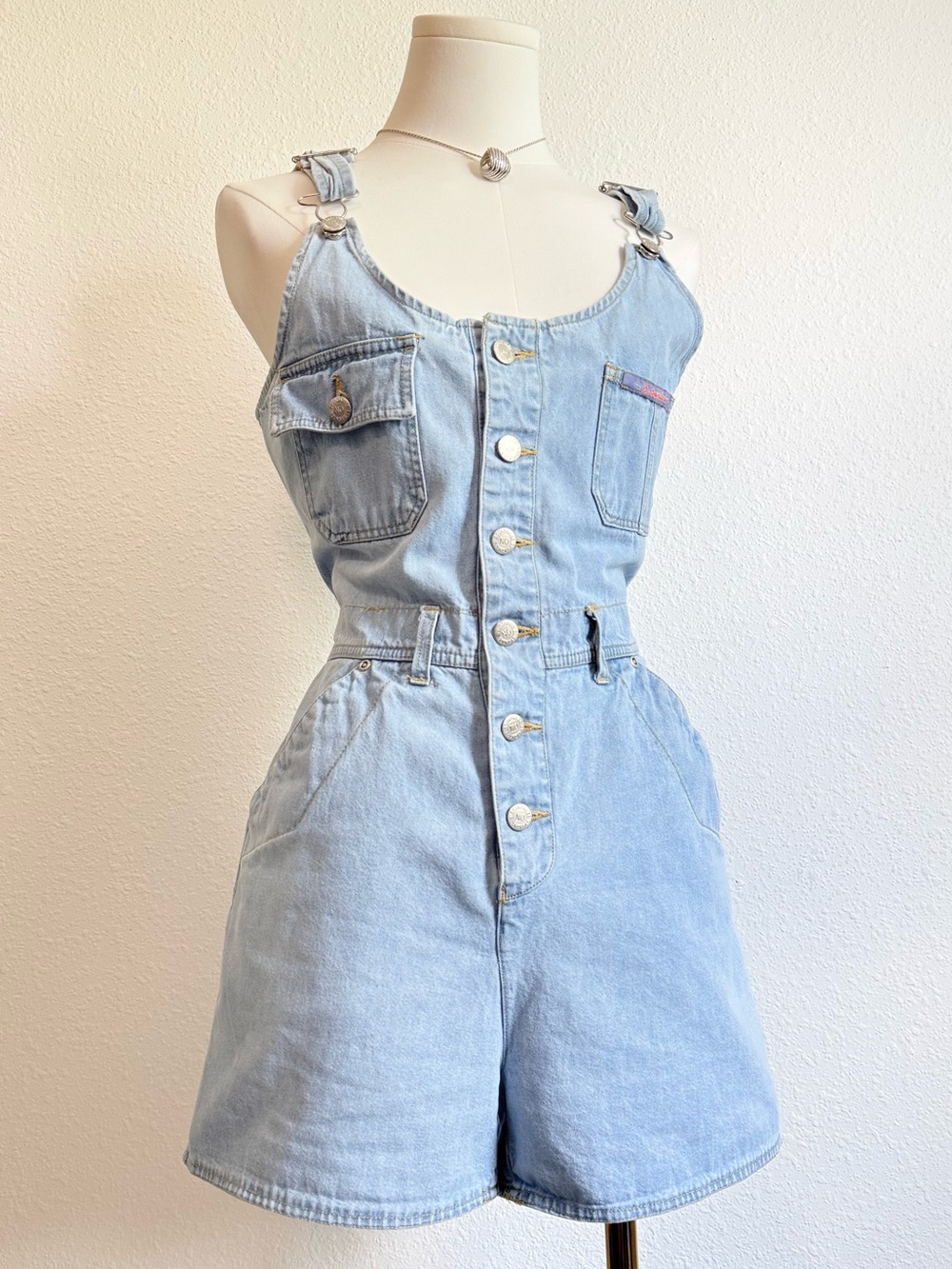 Vintage No Boundaries Denim Overall Shorts Cinched Waist 90s Retro Kidcore